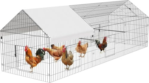 Zstar Hühnerstall aus Metall, Hühnerkäfig Kleintierstall Voliere mit Dachplane, 4 Türen und 1 Fenster Hühnergehege für den Hof Bauernhof Hühner und Weitere Kleintiere,330 x 101 x 101 cm