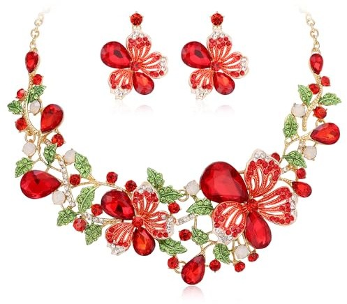 Ever Faith Austrian Crystal Wedding Flower Leaf Vine Teardrop Necklace Earrings Set Gold-Tone