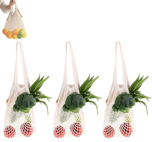 JazRvr Netzbeutel Set, 3 Stück Netztaschen für Einkauf und Strand, 36 x 60 cm, Wiederverwendbare Tragetaschen für Frauen, Sandspielzeug Tasche