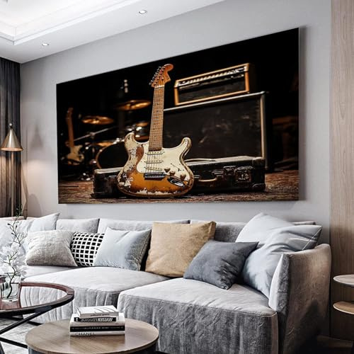 MKBKLI Wandbilder Dekoration Wohnzimmer Instrument, Gitarre Bilder 80x160cm | auf Leinwand Leinwandbild Schlafzimmer Küche Deko Wand Kunstdruck Art Groß XXL Wanddeko Bild Wall Decor Canvas