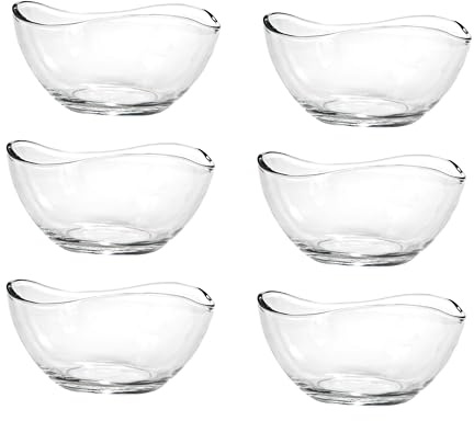 Reldor 6-Piece Glass Dessert Bowls – 300ml Clear Serving Bowls for Ice Cream, Sundae, Trifle, Fruit, Salad Starters – Stackable, Dishwasher Safe, Waved Edge Glassware for Elegant Table Presentation