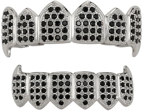 Jpltlvy CZ Hip Hop Zähne Grill 6-teiliges Full Crystal Design Herren Rap Accessoire Party Geschenk