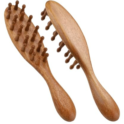 Thatyro 2 Packs Sandalwood Wooden Scalp Massager Hair Growth, Wide Tooth Wooden Comb for Women Men, Loc Brush Dreads Sisterlocks Microlocs Styling Tool Relaxation (A)