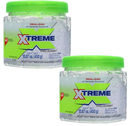 Xtreme Pro-Expert Clear Styling Hair Gel. Alcohol Free, 24-Hours Xtreme Control With Aloe Vera,15.87 Oz jar (Pack of 2)