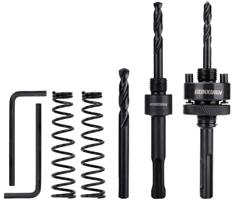 GEINXURN SDS-Plus Mandrin de Perçage pour Scie Cloche, avec 2 Adaptateurs de Tige Hexagonale, 3 Forets de Centrage 1/4 (HSS M2), 2 Clés à Embout et 2 Ressorts