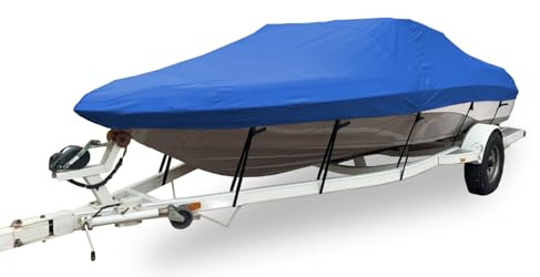 Copertura per Barca Impermeabile, Telo Copri Barche 600D Antipolvere Resistente ai Raggi UV Copribarca Adatto A Scafo A V, Tri-Scafo, Barca da Sci da Pesca,Blu,3.6~4.2m(L) x1.73m(W)