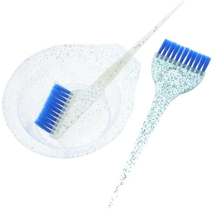 ARTSEWPLY Juego Pinceles y Cuenco para Teñir Cabello 3 Piezas Transparente Perlado Azul Reutilizable Salón DIY Mezcla Tintes