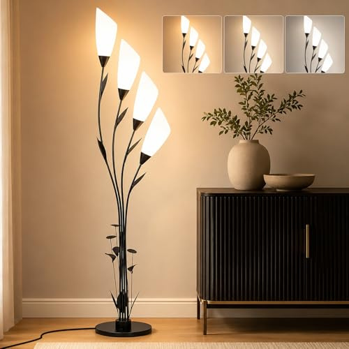 FROIDEXG moderne lampadaire sur pied salon variable lampadaire liseuse sur pied luminaires intérieur Abat-jour en acrylique floral créatif interrupteur au pied chambre bureau étude (Ampoules Incluse)
