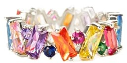 MIYUEFAN Bague pour Femme Plaqué Or 18 Carats - Bague Élégante en Zircon Cubique Multicolore avec Pierres Arc-en-Ciel - Cadeau Brillant pour Toutes les Occasions (Argent, 9)