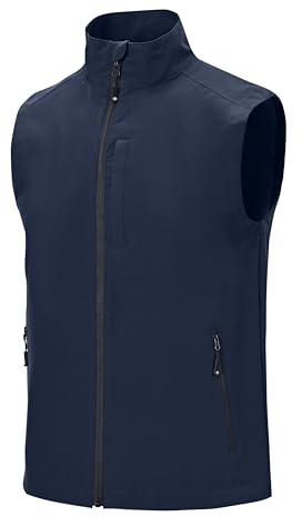 MoFiz Softshell väst för män, lätt ärmlös utomhusjacka vindtät arbetsväst med 3 fickor med dragkedja, Marinblå, 4XL