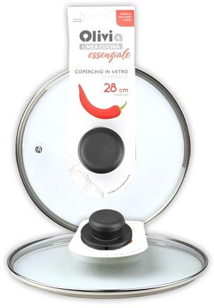 IPEA Tapa para Sartén o Cacerola de Vidrio Templado – 16/18 / 20/22 / 24/26 / 28/30 / 32 cm – Transparente Redonda Universal con Pomillo para Sartenes y Ollas Cocina – OK Lavavajillas - 28 CM