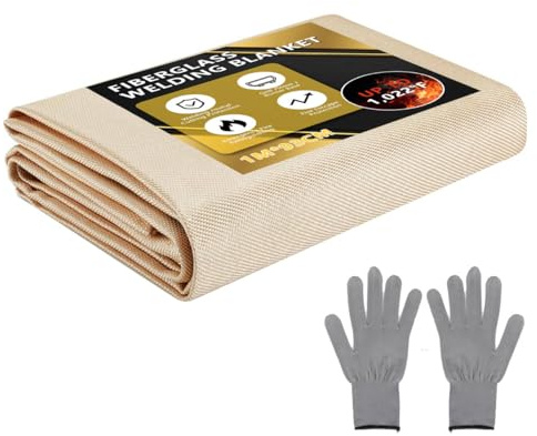 Schweißdecke 100CMX93CM Feuerlöschdecke Hochbelastbare Glasfaser Brandschutzdecke Feuerfeste Matte mit Handschuh für Grills Camping und Schweißen