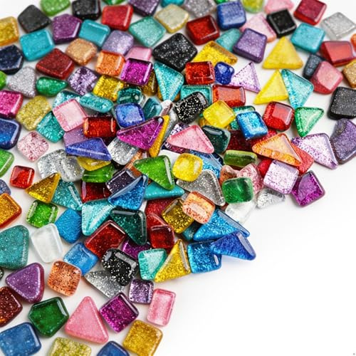 Mosaiksteine zum Basteln, Mosaik Steine Bunt, Polygon Mosaik Bastelset, DIY Glasmosaik für Heim Deko Bilderrahmen Vasen Untersetzer Stifthalter, 250 Stück