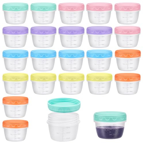 LILIXI Piccoli Contenitori con Coperchio, Contenitori Ermetici Mini, Riutilizzabile, Ermetico, Senza BPA, con Scala, per Salse, Snack, Alimenti, 6 Colori (50ml * 24pcs)