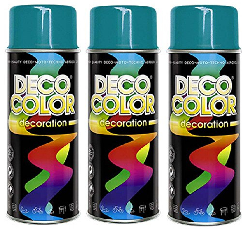 Deco Color 3er Sparpack DC Lackspray glänzend 400ml nach RAL (3 Dosen in wasserblau glanz RAL 5021)