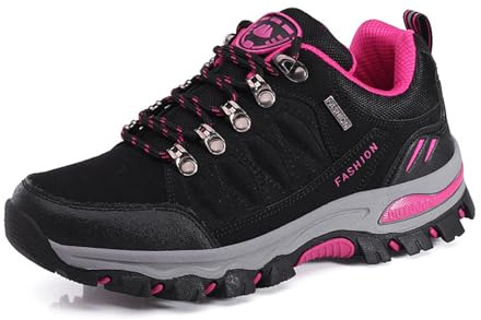 WOWEI Chaussures de Randonnée en Plein Air Imperméable Respirant Antidérapant Bottes de Trekking Promenades Voyages Sneakers pour Femme Hommes,Noir Rose Rouge,41 EU