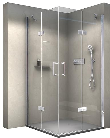 BERNSTEIN Duschabtrennung mit Drehtür Eckeinstieg Dusche EX809 - Nano Hebe-Senk-Mechanismus ESG-Sicherheitsglas - Duschkabine 90 x 90 x 195 cm