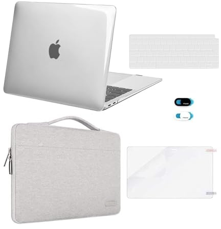 MOSISO Kompatibel mit MacBook Air 13 Zoll Hülle M1 2021 2020-2018 A2337 A2179 A1932, Hülle für MacBook Air M1 13,3 Zoll&Laptoptasche&Tastaturschutz&Webcam Abdeckung&Displayschutzfolie, Klar