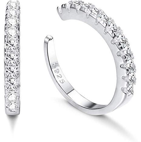 Milacolato 925 Sterling Silber CZ Pflastern Ohr Manschetten Kleine Creolen für Damen Zirkonia Huggie Nicht Piercing Ohrringe Silber
