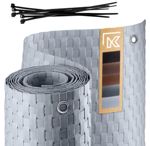 KADAX Sichtschutz für Balkon, Terrasse, Zaun, wetterfeste Sichtschutzmatte aus PE-Rattan, Balkonbespannung mit Kabelbinder, Sichtschutzzaun, Balkonverkleidung, Windschutz (0,9 m x 5 m, hellgrau)