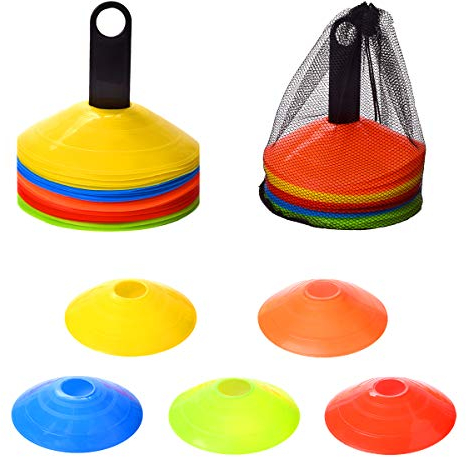 YSBER 25Pcs Hütchen Fußball, Trainingskegel, Kegel Fussballtraining, Markierungshütchen Set Kinder, 5 Farbmarkierungen, Trainingszubehör Für Slalom Riemenscheiben