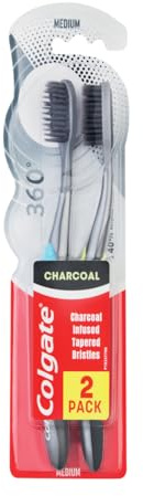 Colgate 360° Black, Medium Toothbrush, 2 Pieces
