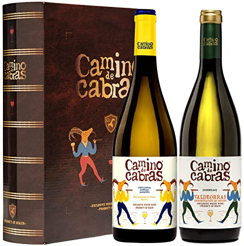 CAMINO DE CABRAS Estuche Regalo Gourmet Vino Blanco Ribeiro y Godello Valdeorras Pack 2 Botellas 750 ml