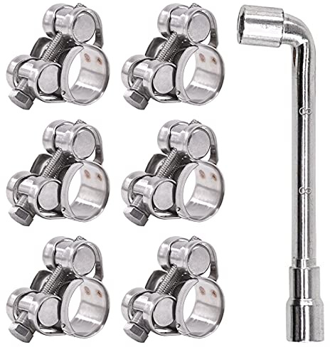Glarks 6Pcs 17-19mm T-Bolt Hose Clamps 304 Stainless Steel Heavy Duty Ear Clamp Tube Clamp Adjustable Pipe Clamps for 0.7''-0.75'' Dia Range Hose (17-19mm)