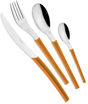 EME POSATERIE Loto Arancio 1665 - Set di Posate da Tavola in acciaio inox 18/10, per 6 persone, 24 pezzi