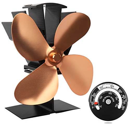 Update Silent Operation - Ventola a 4 pale per stufa a legna/tronchi/camino, rispettoso dell'ambiente, dorato