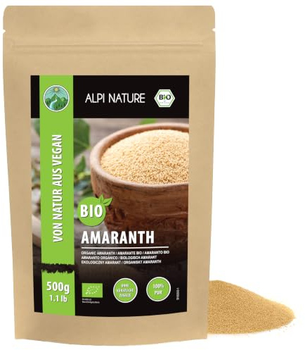 Alpi Nature Amaranth BIO 500g, ganze und rohe Amaranth Samen | ungesüßte Amaranthe, Getreideersatz wie Quinoa & Chia, ideal als Beilage, für Frühstücksbrei, Suppen und zum Backen