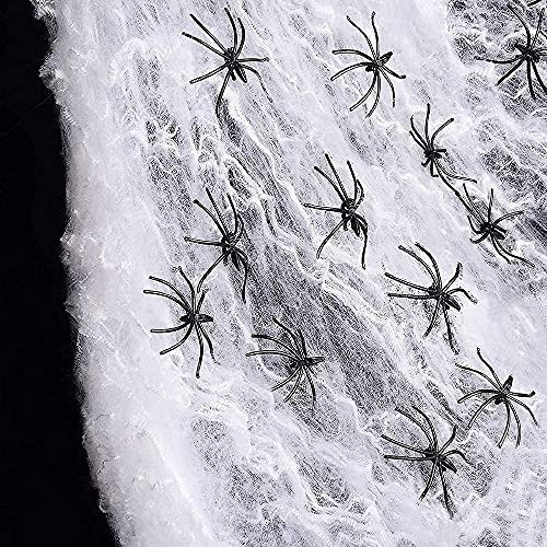 Louenth 100g Halloween-Spinnennetz, Dehnbares Spinnennetz, Halloween Dekorationen, 30pcs kleine Spinnen, Halloween Spinnennetz Deko, Horror Spinnweben für Halloween Party