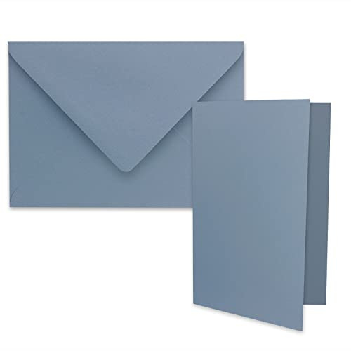 50x DIN B6 Faltkarten Set mit Umschlägen in Graublau (Blau) - 120 x 170 mm - ideal für Einladungskarten, Hochzeit, Taufe, Kommunion, Konfirmation - Marke: FarbenFroh