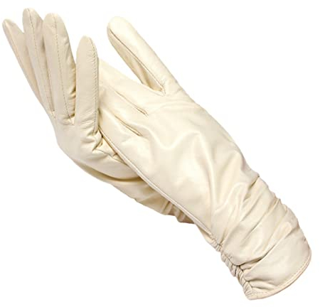 Damen Klassische Plissee-Lederhandschuhe Damen Winter Echtleder Handschuhe Damen Schaffell Handschuhe, beige, 7.5