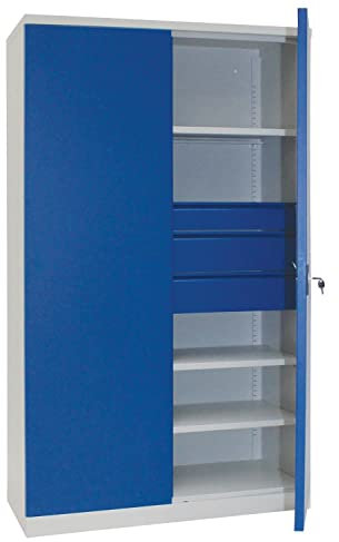 Horison Industries Garage Storage Cabinet, Metal Cabinet - Lockable Metal Storage Cupboard, Storage Cabinets with Doors and Shelves,Tall Heavy Duty Metal Cupboard for Office or Garage -1950x1000x450mm