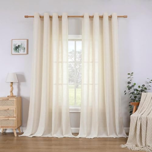 CUCRAF Leinen Vorhänge mit Ösen 2er Set H 225 x B 140 Natur Halbtransparente Leinenvorhang Wohnzimmer Leinenoptik Voile Gardinen Leinenfarbe Schlafzimmer Stores