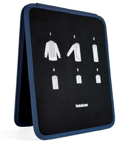 Packshi Planche à Plier Le Linge - Plieur Chemise pour Adultes - Rangement Vêtement - Objet Utile pour Voyage - Housse Protection Chemise - 25 cm x 31 cm x 1,5 cm - Noir et Bleu