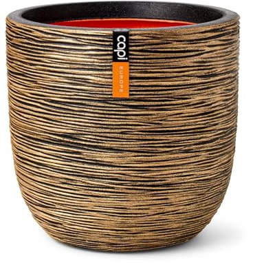 Capi Europe - Topf Kugel Rib NL - 55x53 - Gold - Blumentopf für den Innen- und Außeneinsatz - Übertopf - Pflanztopf - Pflanzgefäß - Kunststoff - KBGR935