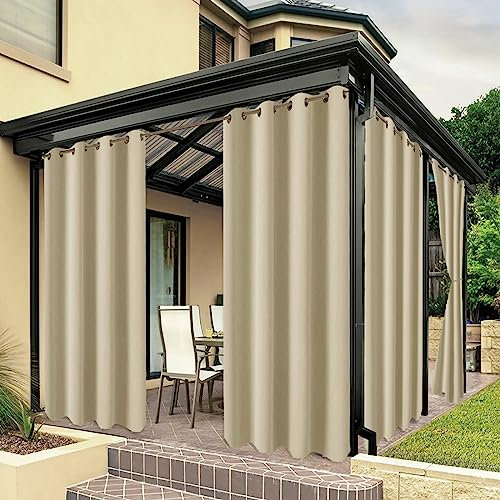 ZJXSNEH Outdoor-Vorhänge für Terrasse,Wasserdichter Voile-Vorhang für Pavillon,Veranda,Pergola,Ösen Oben,Fenstervorhänge,Gartendekoration Creme Farben[2PCS | 114.3cm x 215.9cm (W x L)]