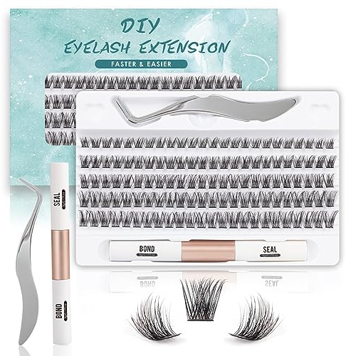 SISILILY Wimpern Extensions Set 120 Cluster Lashes Lash Extension Set Mit Wimpernkleber und Versiegelung C D Curl Wimpernverlängerung Set Wispy Fluffy Einzelne Wimpern（DM17-Mix)