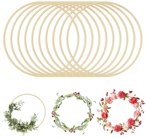 WOPPLXY 10 Stück Holzringe zum Basteln, 30cm Dekoringe zum Hängen, Holzring für DIY Handwerk, Dreamcatcher, Hochzeit Kranz Decor