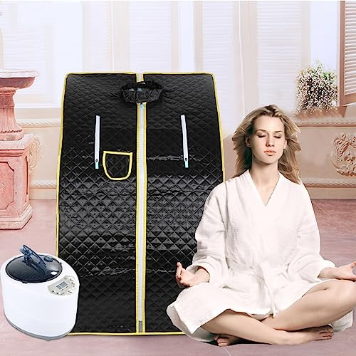 Dampfsauna Mobile Heimsauna Wärmekabine Mini Sauna Sitzsauna Gartensauna-Mini-Sauna 1000 W Verdampfer, Schwarz-B