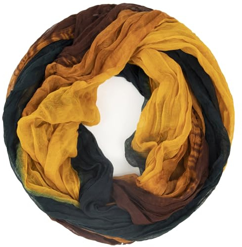 Gloop Sciarpa leggera da donna, con gradiente, disponibile in diversi colori, Sciarpa loop verde scuro giallo-marrone, Taglia unica