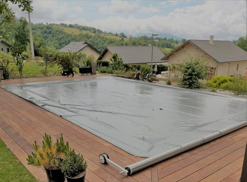Bâche Cov'Top de Sécurité 4 Saisons | pour Piscine 4x8m | Enrouleur Manuel Inclus | Couverture Grise | Unité - POOLCO