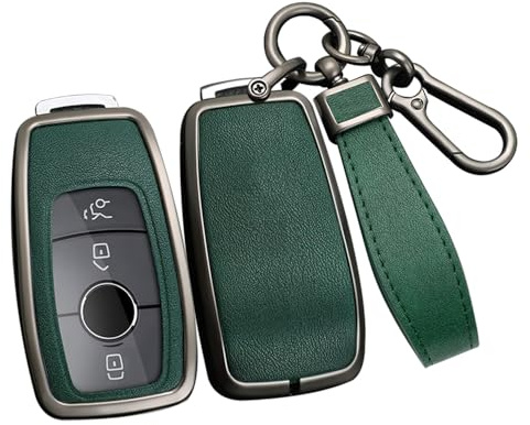 ontto Keyless Entry Car Key Cover Metal and Leather Key Fob Protector Compatible with Mercedes Benz
