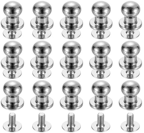 QUARKZMAN 15 Stück Messing Kugelkopf Nieten, 6mm Durchmesser Hohlnieten Ledernieten, Schraubverschluss Knopf Nippelniet für Leder DIY Lederhandwerk, Silber