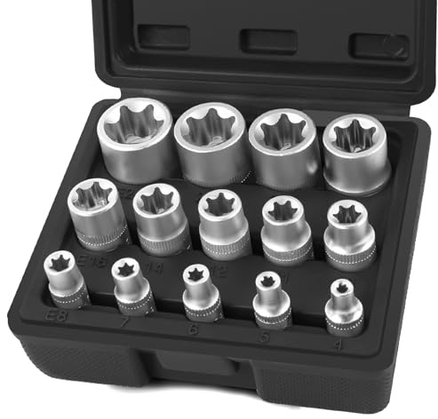 FIFIBANG Douille Torx E-Torx E4-E24 1/4 3/8 1/2 Noir