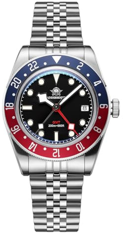 ADDIESDIVE GMT Montres pour Hommes Mouvement à Quartz Suisse Diver 200M étanche Multicolore Cadran Luminescent, 2044black Steel, Bracelet