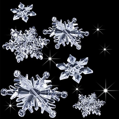 35 Stück Acryl Schneeflocken Christbaumschmuck, Anhänger Deko, Weihnachtsbaumschmuck Hängende Ornamente für Weihnachten Party Hochzeit Dekoration,Mit 30m Elastischer Faden