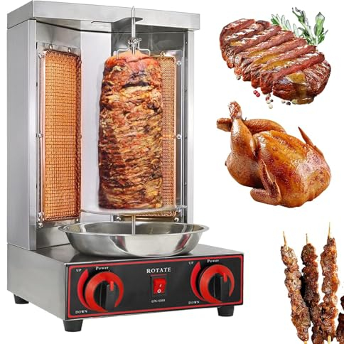 Máquina para cocinar Shawarma de pollo, máquina para Shawarma asador vertical con quemador de cerámica de doble cabezal, parrilla giratoria para fiestas en la cocina del restaurante en casa